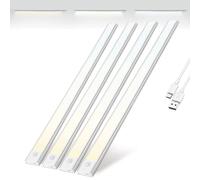 Brendz Under Cabinet Kitchen Lights, Cupboard Lights, 4 x 60cm, LED, USB-C, 4400mAh, 3 Color Temperatures, Dimmable, Magnetic, Rechargeable Cupboard Light, Wardrobe Lights, Puyo Silver
