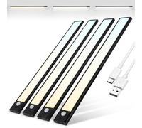 Brendz USB-C Rechargeable Led Strip Lights, 3 Color Temperatures, LED Motion Sensor Lights Indoor, Dimmable Cabinet Lights for Closets, Bedrooms, Magnetic Cupboard Lights, Wardrobe Lights, 4 x 40cm