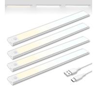 Brendz USB-C Rechargeable LED Strip Lights, 3 Color Temperatures, Motion Sensor Indoor, Dimmable Cabinet for Closets, Bedrooms, Magnetic Cupboard, Wardrobe, 4 x 40cm
