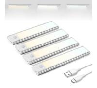Brendz USB-C Rechargeable LED Strip Lights, 3 Color Temperatures, Motion Sensor Indoor, Dimmable Cabinet Lighting for Closets, Bedrooms, Magnetic Cupboard, Wardrobe, 4 x 20cm