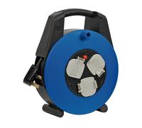Brennenstuhl Vario Line 3-way socket cable box (15m extension cable, portable), small plastic cable reel box with carry handle, cable colour: black