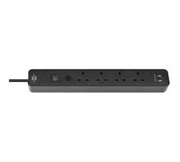 Brennenstuhl Ecolor FB Extension Socket with USB-Charger and Safety Fuse Button 13A SASO 4-Way 2xUSB 3m H05VV-F 3G1.5 White/Black *GB*