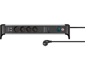 Brennenstuhl Alu-Office-Line Power Strip 4-fold with USB and surge protection (Extension Lead with 1.8m cable, 2-fold USB 3.1 A, with switch, Made in Germany)