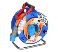 Brennenstuhl Camping cable reel with 25m cable in orange (CEE cable reel with CEE angle coupling incl. earth contact combination socket + CEE plug, for outdoor use, Made in Germany)