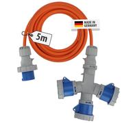 Brennenstuhl CEE Extension Lead with 3-Way Splitter (5m H07RN-F 3G2,5, 3x CEE 230V Socket 16A, IP67 Rating, max. 3680W total power, for Camping, Outdo