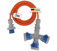 Brennenstuhl CEE Extension Lead with 3-Way Splitter (5m H07RN-F 3G2,5, 3x CEE 230V Socket 16A, IP67 Rating, max. 3680W total power, for Camping, Outdoor, Market Stalls)