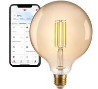 Brennenstuhl Connect WiFi Filament LED Bulb Globe (Vintage WiFi Bulb compatible with Amazon Alexa and Google Assistant, E27, 470lm, 4.9W, warm white 2200K, infinitely dimmable, retro, free app)