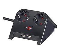 Brennenstuhl Desktop-Power Power Strip 2-fold for the table (table socket with 1.8m cable, rubber feet and 2-fold USB) black polished
