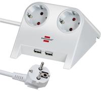 Brennenstuhl Desktop-Power Power Strip 2-fold for the table (table socket with 1.8m cable, rubber feet and 2-fold USB) white polished