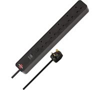 Brennenstuhl Ecolor FB Extension Socket with Safety Fuse Button 5-Way 1.5m H05VV-F 3G1.5 Black/Black with Switch *GB*
