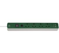 Brennenstuhl - Ecolor Fb Mains Extension Lead With Usb Charging, 4 Gang, 1.5M Lead, Green/white