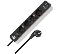 Brennenstuhl Ecolor Power Strip 4-fold with USB charging socket (Extension Lead with 2x USB charger, switch and 1.5m cable) white/black