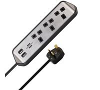 brennenstuhl estilo Corner Extension Lead 3-way (Extension Cord with Stainless Steel Surface for Desk/Kitchen/Office, with 3x Earthed Sockets, 2x USB Ports) silver/black