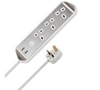 brennenstuhl estilo Corner Extension Lead 3-way (Extension Cord with Stainless Steel Surface for Desk/Kitchen/Office, with 3x Earthed Sockets, 2x USB Ports) silver/white