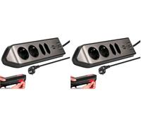 Brennenstuhl Estilo Corner Power Strip 4-fold (Power Strip with stainless steel surface for kitchen and office, Extension Lead with 2x protective contact sockets, 2x Euro sockets,) silver/black