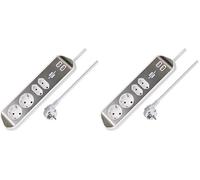 Brennenstuhl Estilo Corner Socket strip 4-fold (Table Socket with stainless steel surface for kitchen and office, Power Strip with 2x protective contact sockets, 2x Euro sockets) silver/white