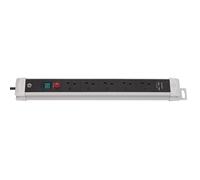 Brennenstuhl Premium-Line FB, 5-way extension lead with 2 USB charging ports (switch and 3m cable, with Safety Fuse Button, Made in Germany) grey/black