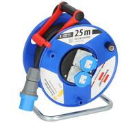 Brennenstuhl Garant CEE 2 IP44 Industrial/Construction Cable Reel 25 m (H07RN-F 3G2.5 Black Cable, Cable Reel with 2 CEE sockets, for Continuous Outdoor use IP44, Made in Germany) Blue