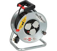 Brennenstuhl Garant 3-way Socket Cable Reel 25 Metre Heavy Duty Cable 3 Year Guarantee Steel Drum 1198053, Black