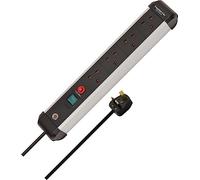 Brennenstuhl Premium-Alu-Line 4-Way Extension Lead (Power Strip with Safety Fuse Button, 5m Cable, Made in Germany) Black/Silver