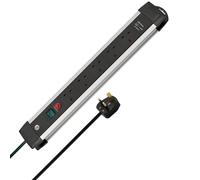 Brennenstuhl Premium-Alu-Line FB, 5-way extension lead with 2 USB charging ports (with switch, 3m cable and aluminium housing, with Safety Fuse Button, Made in Germany) black