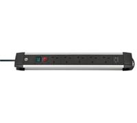 Brennenstuhl - Premium-Alu-Line Fb Mains Extension Lead With Usb Charging, 5 Gang, 3M Lead, Black