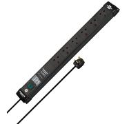 Brennenstuhl Premium-Line, 6-way Power Strip with surge protection 60.000A (Wall-mounted Extension Lead with 3m cable and switch, Made in Germany) black