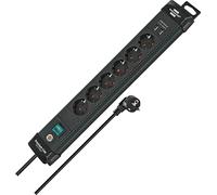 Brennenstuhl Premium-Line Power Strip 6-fold (Extension Lead with 3m cable and switch, with hanging device, 2-fold USB 3.1 A, mountable, Made in Germany) black
