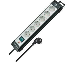 Brennenstuhl Premium-Line, Steckdosenleiste 6-fach (Steckerleiste mit Schalter und 3m Kabel - 45° Anordnung der Steckdosen, Made in Germany) schwarz/grau