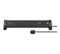 Brennenstuhl Premium-Office-Line FB, 5-way extension lead for desk with 2 USB charging ports (switch and 3m cable, with Safety Fuse Button, Made in Germany) black