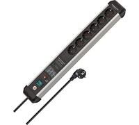 Brennenstuhl Premium Protect-Line 6-Way Power Strip with Surge Protection 60,000 A (Multiple Socket with Switch and 3 m Cable, Made in Germany) Silver/Black