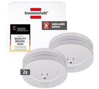 Brennenstuhl Smoke Detector SET, 2x RM C 9010 with replaceable battery (tested according to EN 14604, loud alarm signal) white