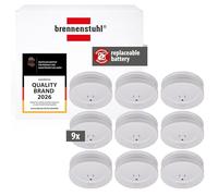 Brennenstuhl Smoke Detector SET, 9x RM C 9010 with replaceable battery (tested according to EN 14604, loud alarm signal) white