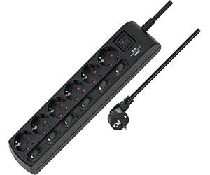 Brennenstuhl Steckdosenleiste einzeln schaltbar 6-fach mit 2-poligen Schaltern (Steckerleiste mit 1x Hauptschalter und 6x Geräteschalter, Mehrfachsteckdose 2m Kabel, erhöhter Berührungsschutz) schwarz