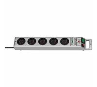 Brennenstuhl Super Solid 5-Socket Surge-Protected Extension Lead - 2.5 m - H05VV-F 3G1.5 - 13,500 A - Silver [May not be Suitable for the UK Market], silver, 1153344315