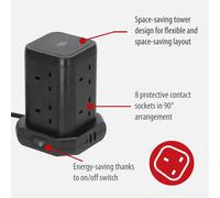 Brennenstuhl Tower Extension Lead 8way with USB Extension Tower 8way with 2x ...