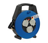 Brennenstuhl Vario Line 3-way socket cable box (15m extension cable, portable), small plastic cable reel box with carry handle, cable colour: black