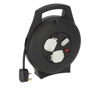Brennenstuhl Vario Line Extension Reel 2-way with USB and 10m cable (Made in Germany, indoor Cable Reel with USB charging function, safety cut-out) black