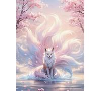 Brennora 5D Diamond Painting Kits Full Drill Round Gem DIY Arts and Crafts Home Wall Decor Gift Nine-Tailed Fox 40x50cm