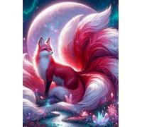 Brennora 5D Diamond Painting Kits Full Drill Round Gem DIY Arts and Crafts Home Wall Decor Gift Nine-Tailed Foxes 40x50cm