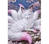 Brennora 5D Diamond Painting Kits Full Drill Round Gem DIY Arts and Crafts Home Wall Decor Gift Nine-Tailed Fox Spirit 40x50cm