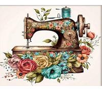 Brennora 5D Diamond Painting Kits Vintage Sewing Machine Adults DIY Full Drill Painting Rhinestone Crystal Art Diamond Canvas Set Home Wall Decorations 40x50cm