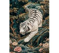 Brennora Cross Stitch Kits for Adults 11CT Pre-Printed Stamped Embroidery Kit Tiger Descending the Mountain DIY Handmade Home Wall Décor 40x50 cm