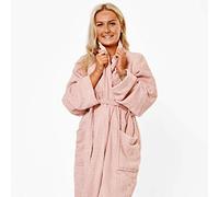 Brentfords 100% Cotton Towel Bath Robe Soft Terry Towelling Dressing Gown Absorbent Shawl for Women Unisex, One Size - Blush Pink