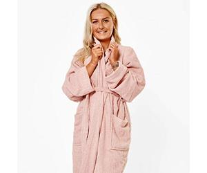 Brentfords 100% Cotton Towel Bath Robe Soft Terry Towelling Dressing Gown Absorbent Shawl for Women Unisex, One Size - Blush Pink