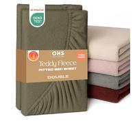 Brentfords 2 Pack Double Bed Sheet, Soft Warm Thermal Teddy Fleece Fitted Sheet Bed Cover Deep Pocket 25cm Fade Resistant Cuddly Cosy Fluffy Teddy Bear Bedding, Woodland Green - Double