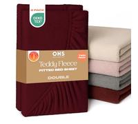 Brentfords 2 Pack Double Bed Sheet, Soft Warm Thermal Teddy Fleece Fitted Sheet Deep Pocket 25cm Fade Resistant Cuddly Cosy Fluffy Teddy Bear Bedding Double 2 Pack, Burgundy