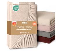 Brentfords 2 Pack Fitted Sheet Double, Soft Warm Thermal Teddy Fleece Fitted Sheet Deep Pocket 25cm Fade Resistant Cuddly Cosy Fluffy Teddy Bear Bedding 2 Pack, Latte Taupe - Double