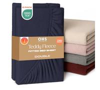 Brentfords 2 Pack Fitted Sheet Double, Teddy Fleece Fitted Sheet Bed Cover Deep Pocket 25cm Fluffy Bedding Fade Resistant Cuddly Cosy Teddy Bear Bedding, Navy Blue - Double