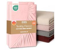 Brentfords 2 Pack Fitted Sheet Single, Teddy Fleece Fitted Sheet Bed Cover Deep Pocket 25cm Fluffy Bedding Fade Resistant Cuddly Cosy Teddy Bear Bedding, Pink - Single